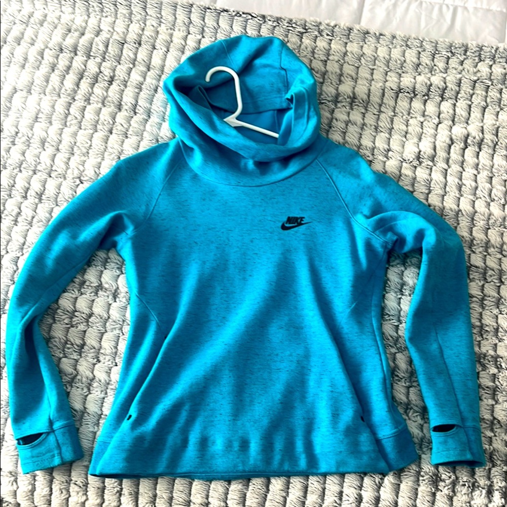 Kids sz L Nike Teal Turqouise Blue Long Sleeve Hoodie with Pockets & Thumbholes